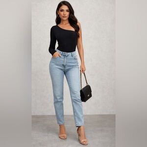 SHEIN Black One Shoulder Long Sleeve Bodysuit Size M